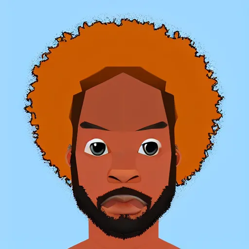 Image similar to low polygon render of a black man with afro hair and raspy bear stubble, high quality, clean, sharp