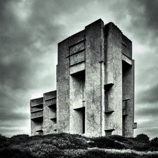 Image similar to scifi brutalist castle, photography