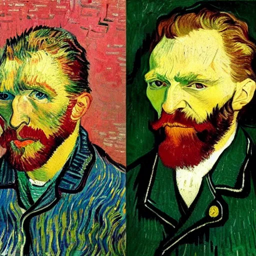 Prompt: portrait by Vincent Van Gogh and M.F.Hussain