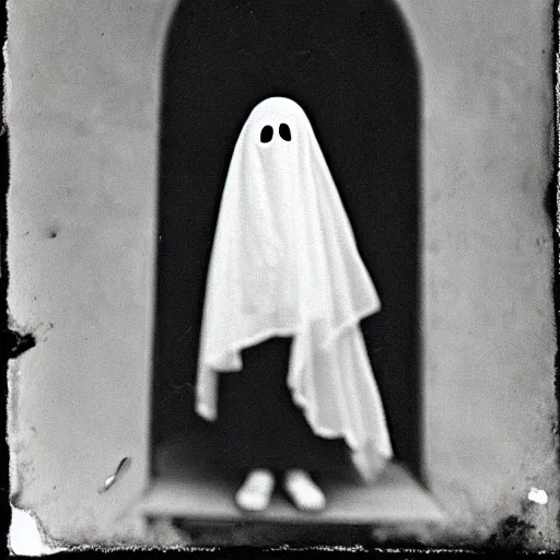 Prompt: old black and white photo of a ghost, highly detailed