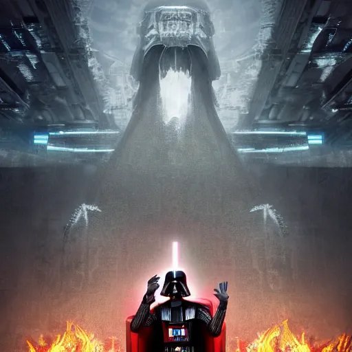 Darth Vader in a ruined city, sitting on intricate | Stable Diffusion ...