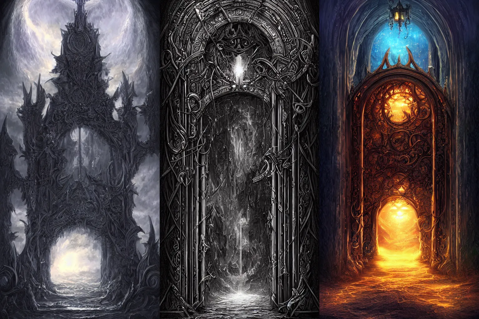 Prompt: The gate to the eternal kingdom of darkness, fantasy, digital art, HD, detailed.