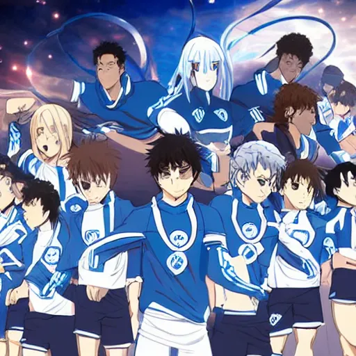 Image similar to olympique de marseille soccer team, anime style like fate/stay night