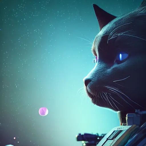 Prompt: beautiful dark landscape, black cat dressed as astronaut, beautiful flowers, in the style of beeple and mike winkelmann, intricate, epic lighting, cinematic composition, hyper realistic, 8 k resolution, unreal engine 5, raytracing, ultraviolet colors,