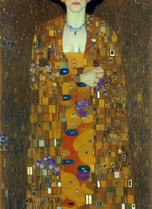 Prompt: a beautiful lady by gustav klimt, art noveau, detailed