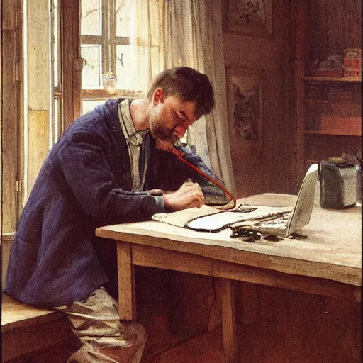 Image similar to Guy working on computer by Carl larsson