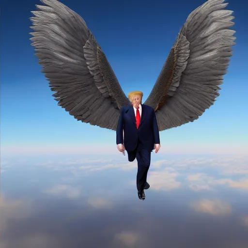 Image similar to donald trump with wings, flying, realistic, high detail, photo, 8k