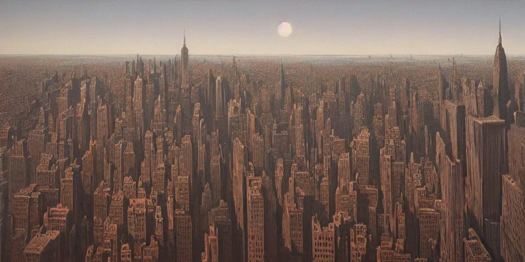 Image similar to New York CIty Skyline by Zdzisław Beksiński