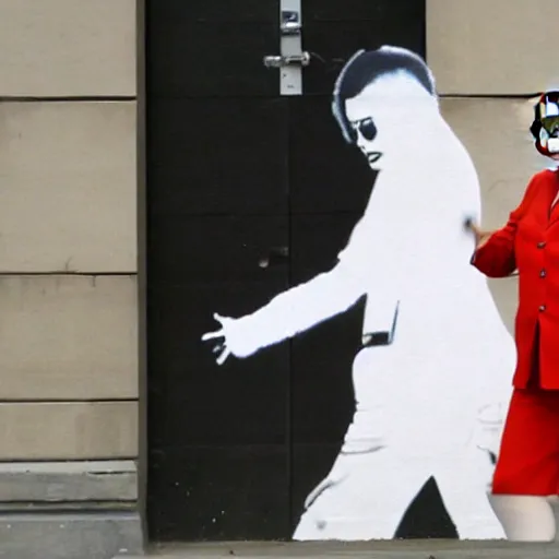 Prompt: angela merkel moonwalking like michael jackson, style of banksy