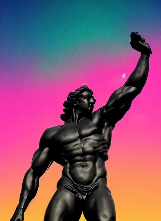 Image similar to black and neon colors, statue of hercules, beeple, vaporwave, retrowave, glitch, strong contrast, pinterest, trending on artstation