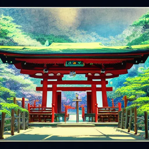 Image similar to shinto shrine, matte painting by crazy earl, artstation