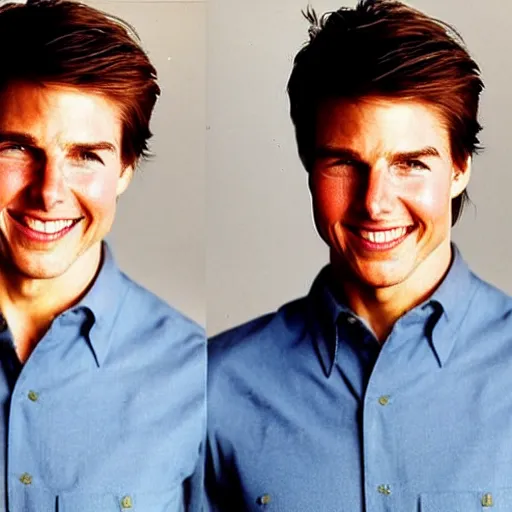 Image similar to a portrait photo of 25 year old tom cruise, with a happy expression, with bald hair