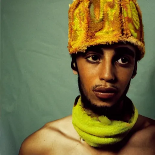 Prompt: A Moroccan McDonalds raver, portrait, by Jamel Shabazz, David Bailey, Derek Ridgers