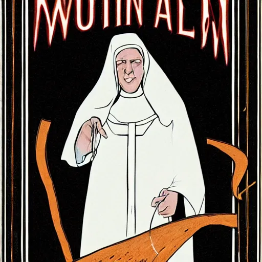 Prompt: nun at a asylum, by alan moore
