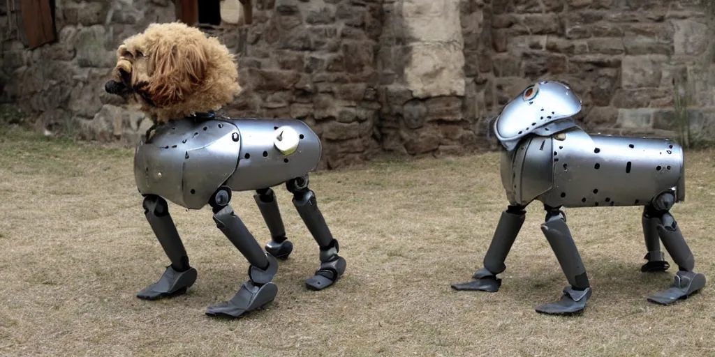 Image similar to robot dog in medieval armor