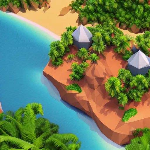 Prompt: 3D blender image of a low-poly isometric tropical island