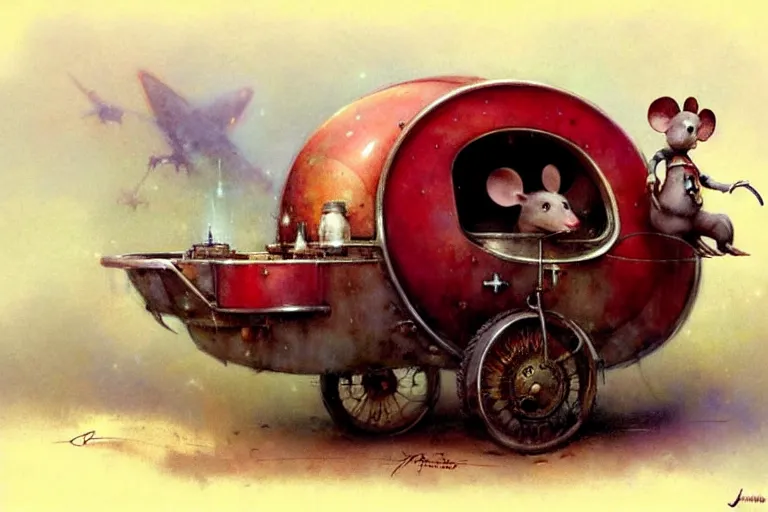 Image similar to adventurer ( ( ( ( ( 1 9 5 0 s retro future robot mouse wagon home. muted colors. ) ) ) ) ) by jean baptiste monge!!!!!!!!!!!!!!!!!!!!!!!!! chrome red