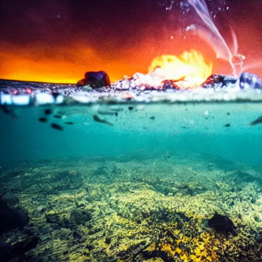 Image similar to photo of a camp fire underwater, highly - detailed, cinematic