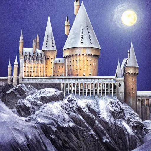 Image similar to hogwarts at night, winter, digital art, detailed, cinematic