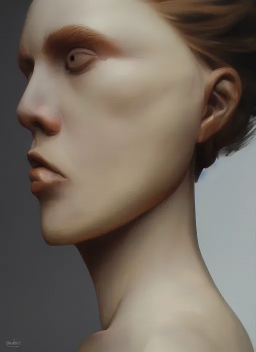 Image similar to sculpture made of wood, portrait, female, future, harper's bazaar, vogue, magazine, intricate, cinematic lighting, concept art, close up, ornate, luxury, elite, elegant, trending on artstation, by ruan jia, by Kenneth Willardt, by ross tran, by WLOP, by Andrei Riabovitchev,