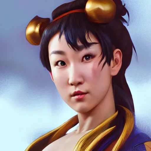 Image similar to portrait of chun li, au naturel, hyper detailed, digital art, trending in artstation, cinematic lighting, studio quality, smooth render, unreal engine 5 rendered, octane rendered, art style by klimt and nixeu and ian sprigger and wlop and krenz cushart.