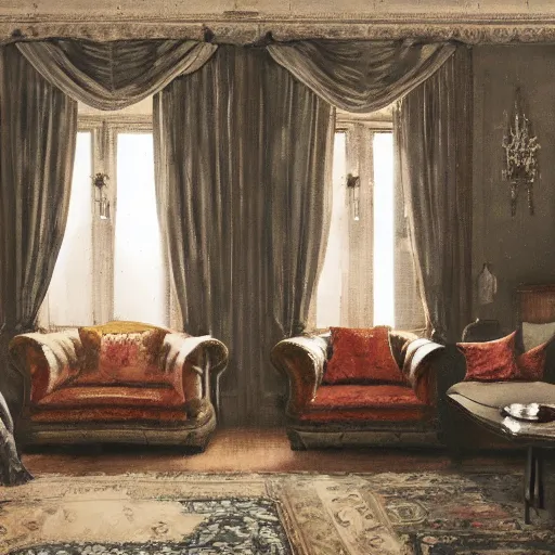 Prompt: interior of a living room, victorian style, photorealist, 4 k