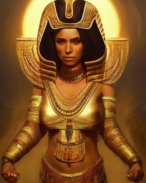 Prompt: Jessica Kahawaty as a beautiful egyptian princess, gorgeous, portrait, Symmetrical, powerful, intricate, beautiful, masterpiece, elegant, volumetric lighting, back lighting, dramatic lighting, highly detailed, artstation, sharp focus, illustration, Artgerm, Jean-Léon Gérôme , ruan jia