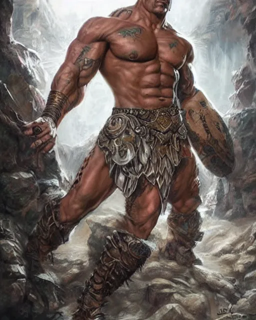 Image similar to dwayne johnson, dnd, high fantasy. royo, artgem, wlop