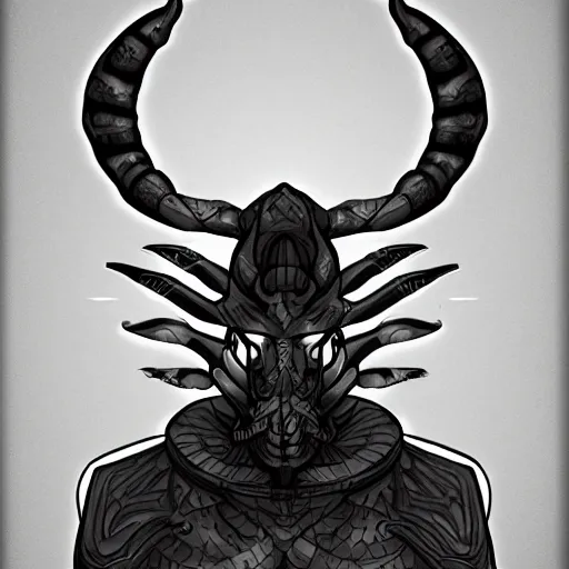 Prompt: humanized version of the zodiac sign of the Scorpion, fantasy drawing, concept art, artstation winner, procreate, low energy, high contrast