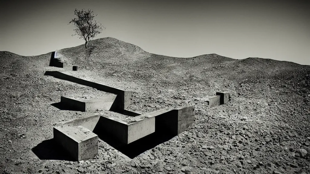 Image similar to concrete stairs going nowhere in the middle of a desert, surrealism photography by Sarolta Bán