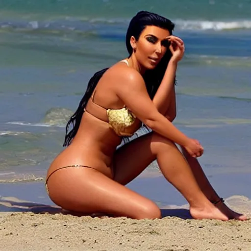 Image similar to kim kardashian lying and tanning on the beach during hot summer day