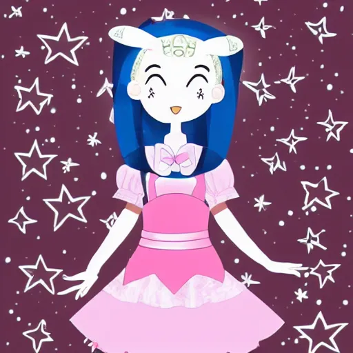 Prompt: usagi-chan in a kawaii dress magical girl with star poster background