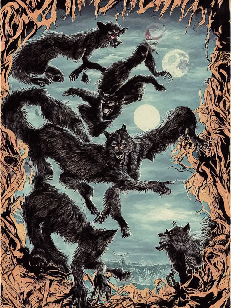 Image similar to werewolf grandmother by the lake, forbidden planet, pulp sci fi, poster