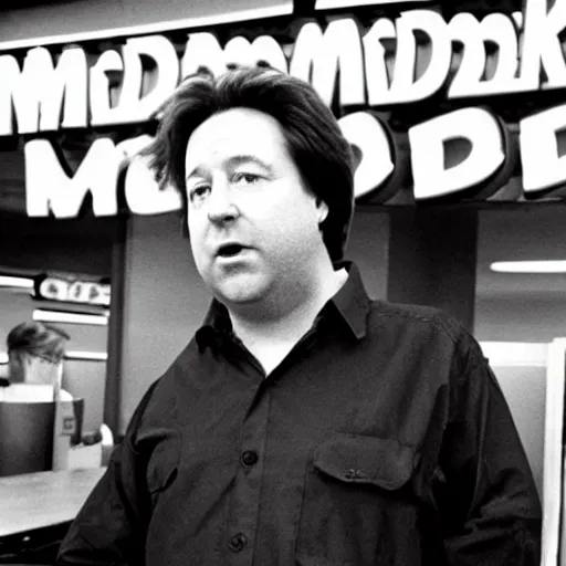 Image similar to bill hicks working in a mcdonalds