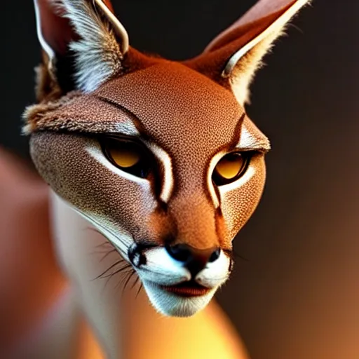 Prompt: An incredibly beautiful close-up photorealistic scene featuring a futuristic anthropomorphic caracal. Trending on CGSociety.