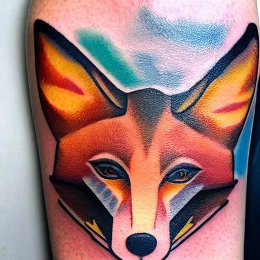 Image similar to A tattoo of an icon of a fox, shoulder, abstract