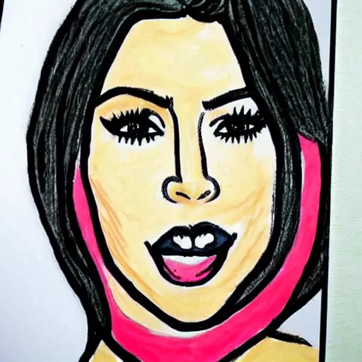 Prompt: Kim Kardashian poorly drawn in wax crayon by a five-year old