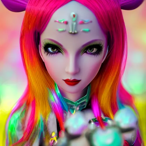 Image similar to Magical Girl from the rainbow sky paradise, by Chiptek, 35mm macro shot, hyperrealism, 8k resolution 3D