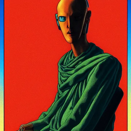 Image similar to ! dream a portrait of a cyberpunk osiris staring at the camera with dramatic lighting, by kawase hasui, moebius, edward hopper, colorful flat surreal design, hd, 8 k, trending on artstation