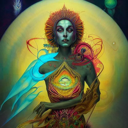 Image similar to psychedelic dmt artwork of esao andrews, frank peter mohrbacher, energy body, sacred geometry, esoteric art, divinity, detailed, tarot art