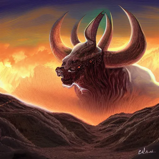 Image similar to biblical behemoth, destroyer of worlds. digital painting,