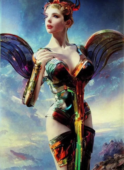 Prompt: Amouranth as an evil futuristic Goddess by Frederick Edwin Church and John Berkey, rule of thirds, seductive look, beautiful, in intergalactic Japan
