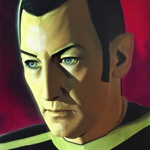 Prompt: commander data from star trek the next generation. realistic concept art painting,