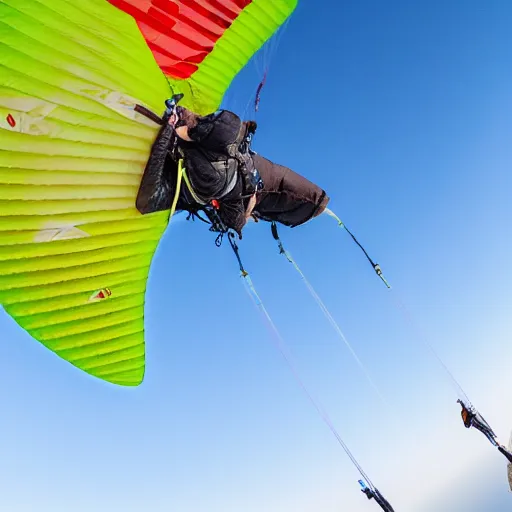 Prompt: closeup of a paragliding grizzly, photo, 8 k resolution