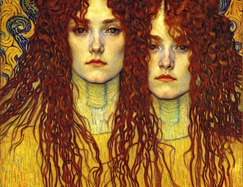 Image similar to detailed realistic beautiful young medieval queen face portrait by jean delville, gustav klimt and vincent van gogh, art nouveau, symbolist, visionary, gothic, pre - raphaelite, muted earthy colors, desaturated