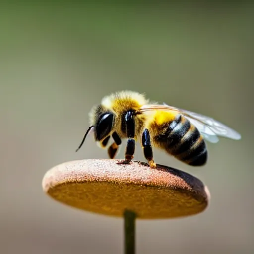 Image similar to close up shot of a honey bee wearing a top hat in front of a yellow circle