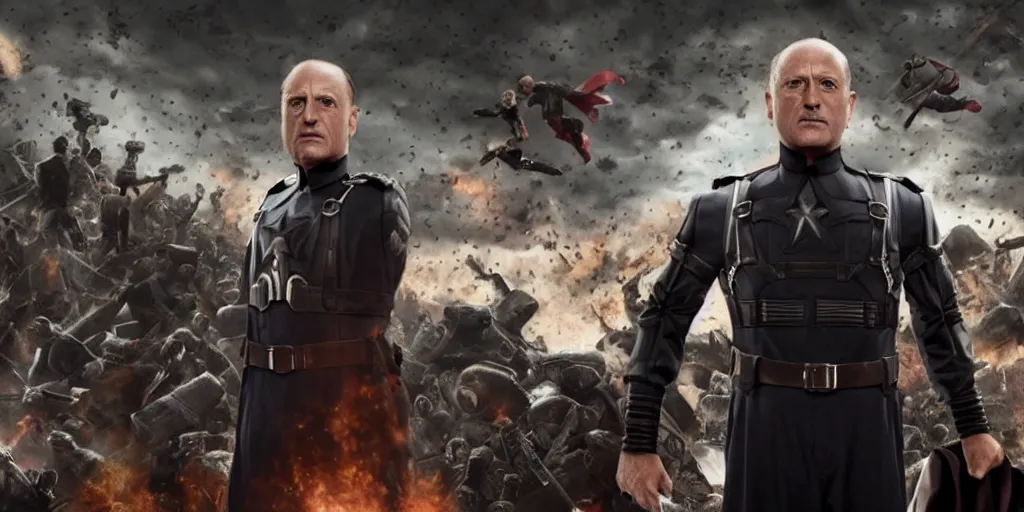 Image similar to film still of ¡Benito Mussolini! As a super hero in Avengers: Endgame , epic shot, cinematic , 4k