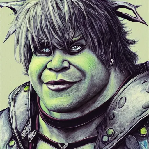 Prompt: portrait of Shrek, by Ayami Kojima. Award winning Castlevania art.