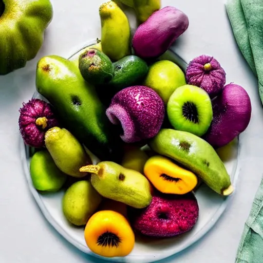 Image similar to a plate of alien fruits