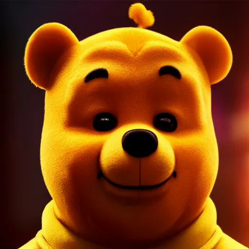 Image similar to film still photo portrait of xi jinping cosplaying as winnie the pooh, realistic, hyperrealistic, 8 k resolution, hd quality, very detailed, highly detailed, intricate details, real life, real world, trending on artstation, digital art, really realistic, very realistic, headshot, head in frame, photograph, portrait